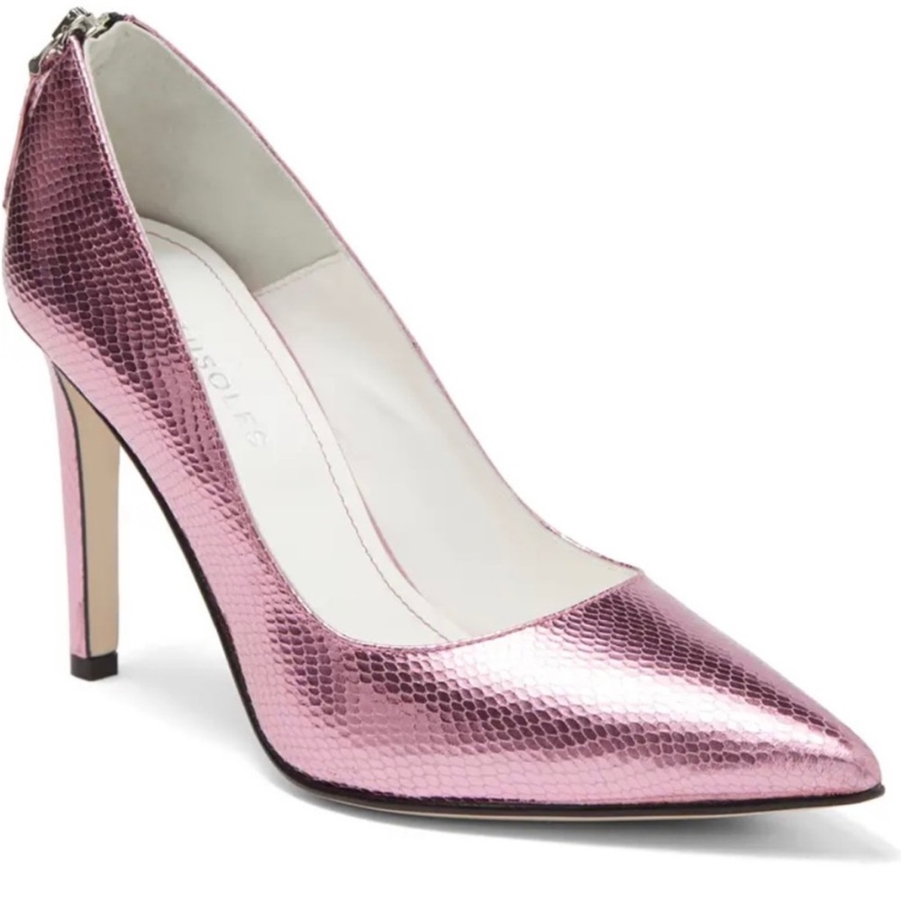 New BABE Pink METALLIC LEATHER size 6.5 high heels pointy toe